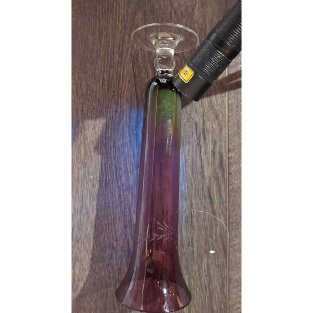 Amethyst Purple Glass 1968 Glows Gren 8" Bud Vase Pedestal Base Art Personalized - Picture 2 of 10